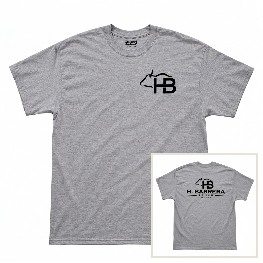 HB Work Grey T-shirt front with a smaller back view in the bottom-right corner