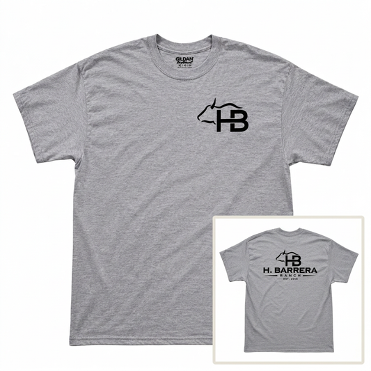 HB Work Grey T-shirt front with a smaller back view in the bottom-right corner